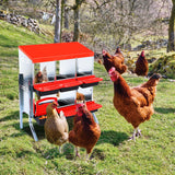 Garvee Nesting Boxes for Chickens, 6 Compartment Roll Away Nesting Box with Egg Collection, Perch, Lid Cover for Egg Protection, Wall Mount/Free Standing Nest Box for Chickens - Red