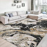 Garvee Abstract Black 9x12 Ultra-Thin Area Marble Rug, Machine Washable Rug Non Slip Modern Marble Rug, Ideal for High Traffic Areas in Living Room Bedroom Kitchen Dining - Black