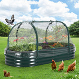 Garvee Galvanized Raised Garden Bed Large Oval Kit with Cover Zippered Screen Doors for Vegetables and Flowers, 6x3x1 ft, Dark Green - Dark Green(Oval)