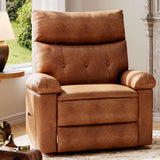 Garvee Recliner Chair for Adults, PU Leather Manual Recliner with Side Pocket, Lazy Chair with 1.5X Sponge Comfort Arm and Back for Living Room, Bedroom, Brown - Brown