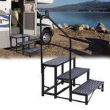 Garvee 3-Step RV Stairs with Single Handrail, Portable Aluminum Steps, Non-Slip Treads for Travel Trailers, Camper Vans, Hot Tubs, Deck, Poolside, Pet Access, Heavy-Duty, Foldable, Lightweight