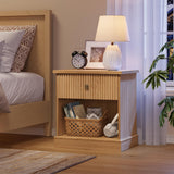Garvee Nightstand With Drawer Fluted Design Mid Century Style Sturdy Safe Easy Assemble - Oak