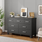 Garvee Dresser for Bedroom, 7 Drawers Modern Wood Dresser, 51" Wide Chest of Drawers Closet, Wooden Organizer with Metal Handle, Bedroom Living Room, Dark Wood Finish - Black