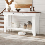 Garvee 54" Rustic Wood Console Table with 2 Drawers & Lower Shelf for Hallway Living Room Behind Couch, 54×14×30", Warm Wood - Color Blocking