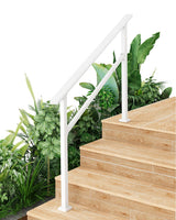 Garvee Hand Rails for Outdoor Steps, Metal Stair Railing Handrail, 4 Steps, White, Adjustable Height & Angle, Weather-Resistant, Safe Grip - White-1 Pack