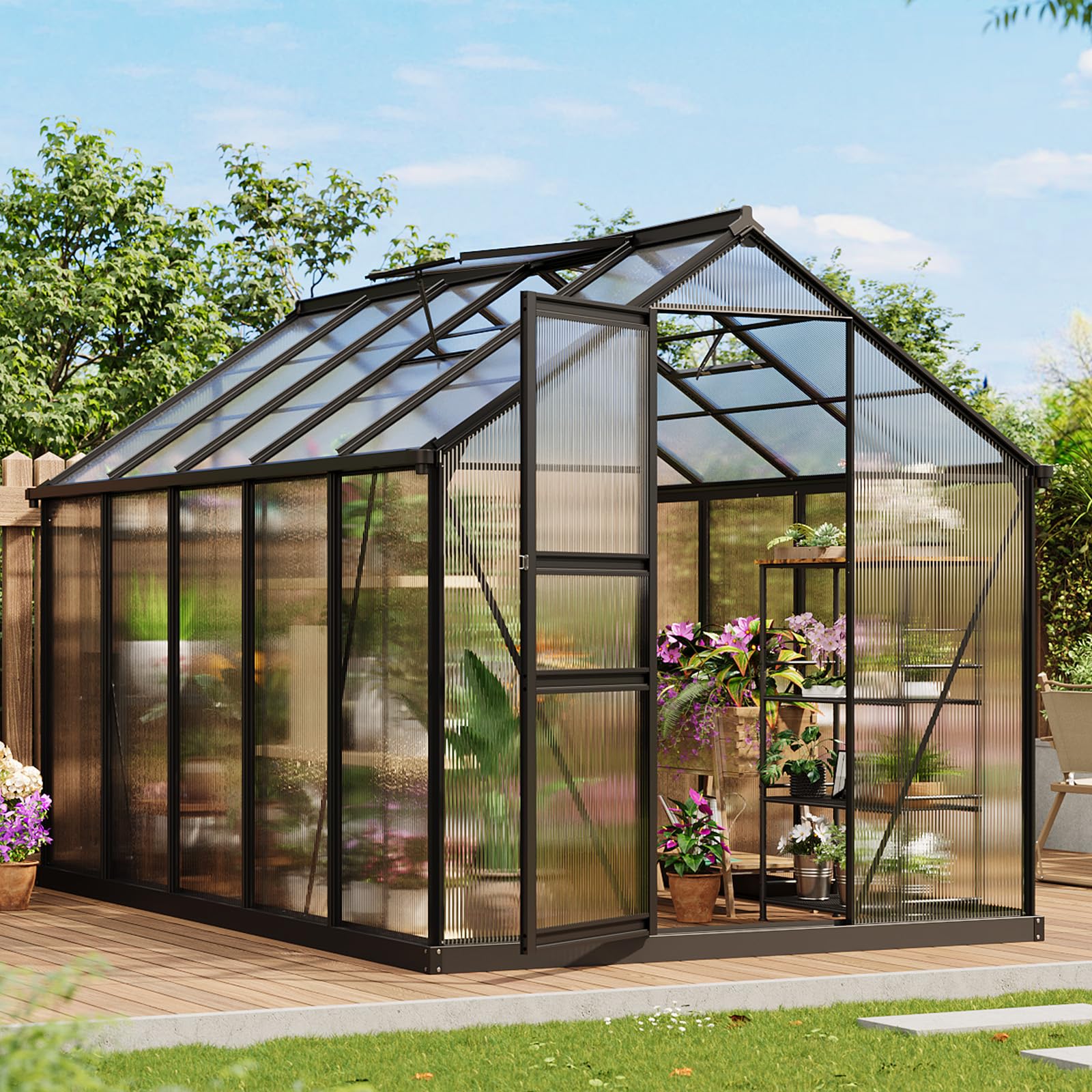 6x10 greenhouse with durable polycarbonate panels and aluminum frame