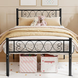 Garvee Metal Twin XL Bed Frame With Iron Heart Design, Twin Size Platform Bed, No Box Spring Needed, Easy Assembly, Black