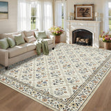 Garvee Large Area Rugs 10x13 Washable Floral Carpet Beige Sand Soft Non Slip Low Pile Faux Wool for Bedroom Kitchen Bathroom Laundry - Beige/Sand