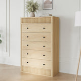 Garvee 5 Drawer Tall Dresser Fluted Chest of Drawers Modern Wood Storage Cabinet Bedroom Kids Room Hallway Living Room 31.5" Natural Oak - Natural