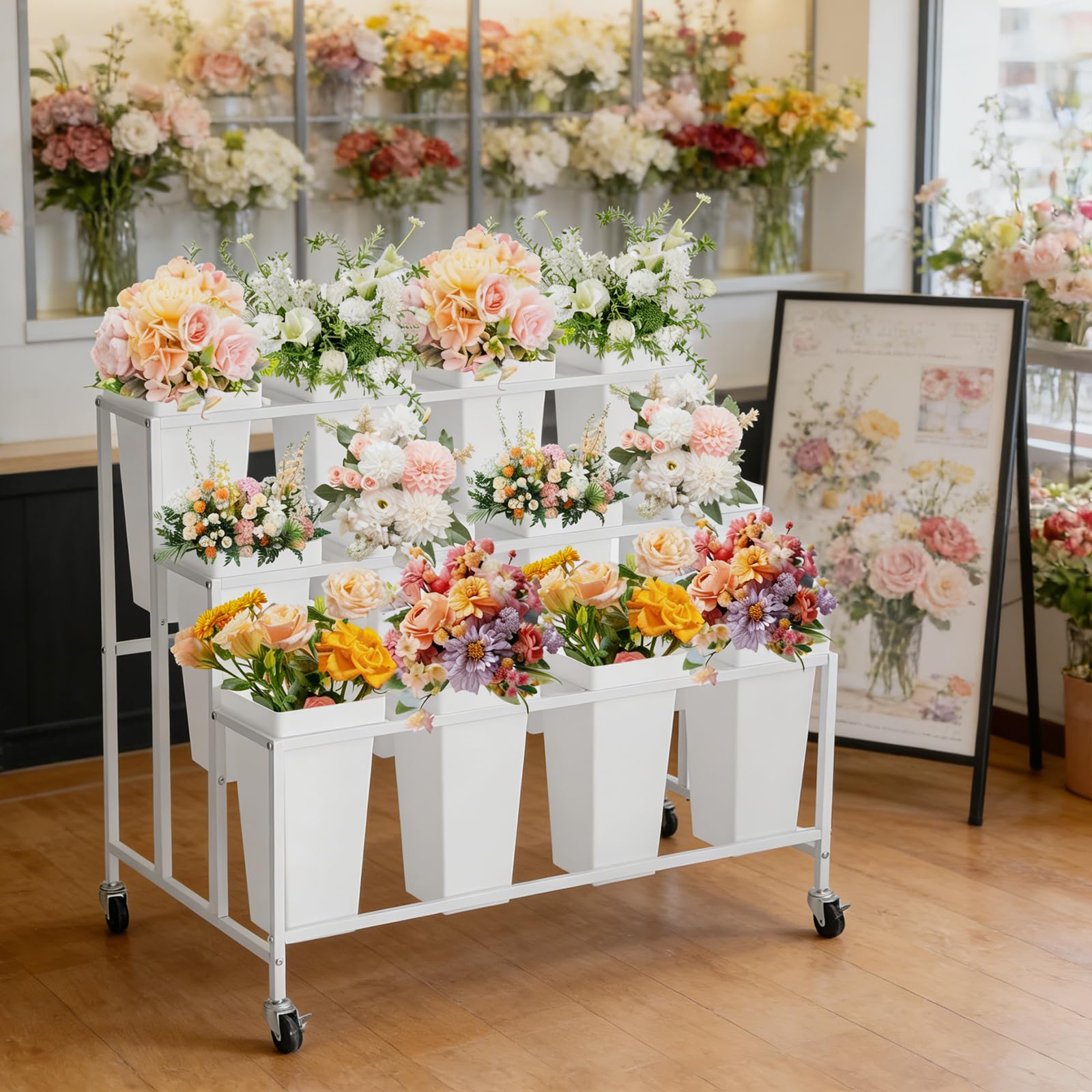 Présentoir à fleurs Garvee utilisé dans une boutique de fleurs
