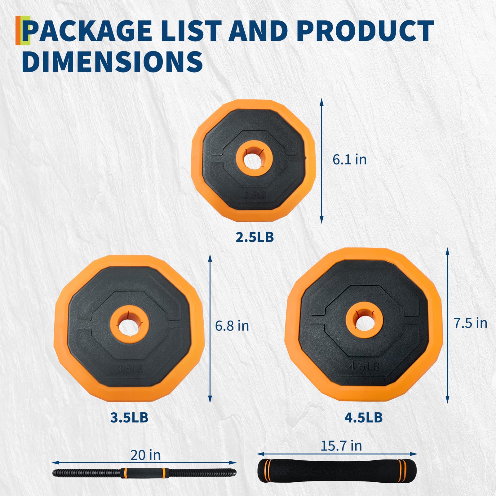 Plaques de poids ajustables et dimensions du produit