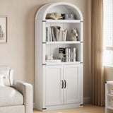 Garvee Bookcase With Doors Arched Bookshelf Farmhouse Cabinet For Home Office Living Room 71.65in Natural Wood - Off White