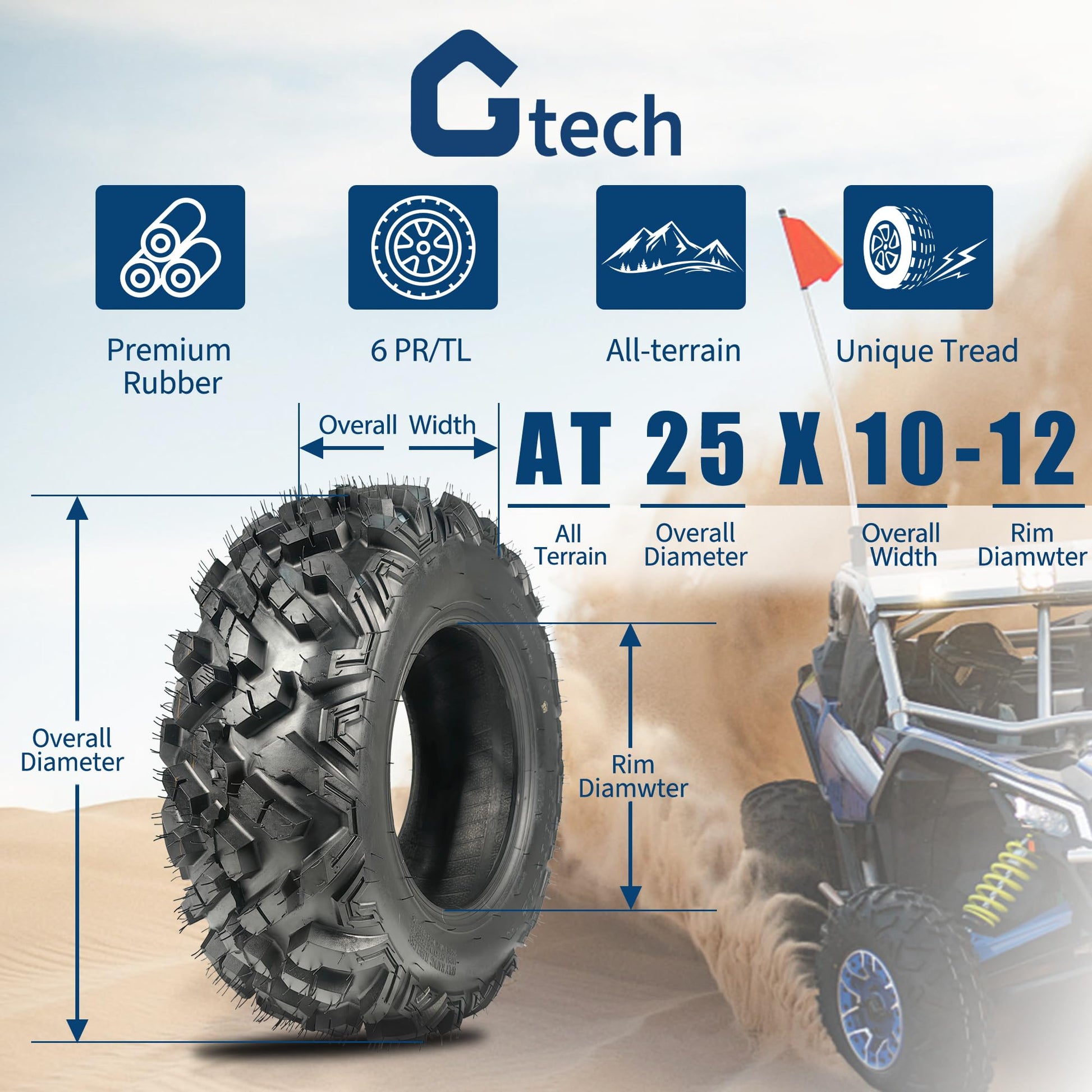 25x10-12 ATV UTV tire 6PR construction details