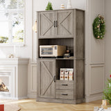 Garvee Modern Kitchen Pantry Cabinet with Microwave Stand, Tall Hutch Bar Cabinet with Drawers & Adjustable Shelves, Large Wood Storage Cabinet for Dining Room, Living Room, Grey - Pastoral Gray
