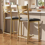 Garvee Bar Stools Set of 2, 26 Inches Height, Upholstered Counter Height Bar Stools with Back & Thick Cushion, Gold - 