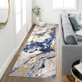 Garvee Abstract Blue 2x6 Modern Marble Runner Rug Washable Kitchen Runner Rug Ultra-Thin Marble Pattern Rug Runners for Hallways Non Slip Ruuner Rug for Bedroom Entryway - Blue