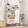Garvee Rattan Shoe Storage Cabinet with 3 Flip Drawers, Freestanding Organizer with Adjustable Shelves for Entryway, Narrow Shoe Rack Cabinet for Hallway, Easy Assembly, White
