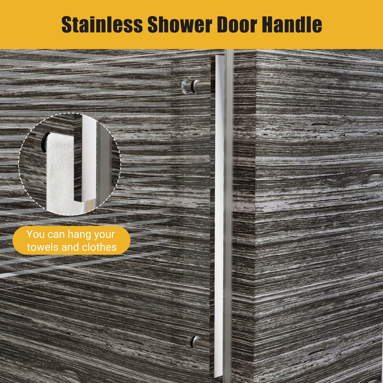 Stainless steel shower door handle for towels and clothes