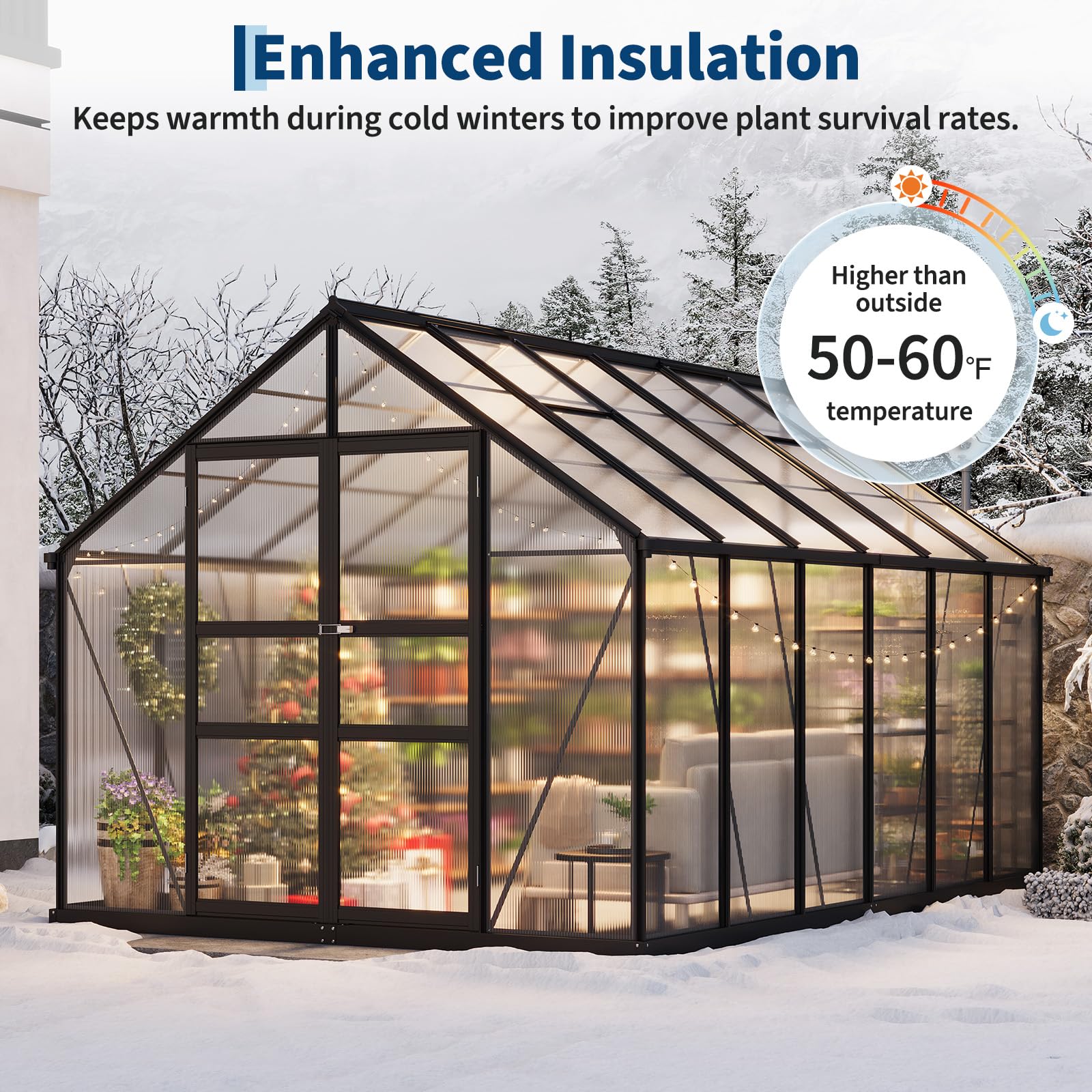 Greenhouse with enhanced insulation for all-weather plant protection