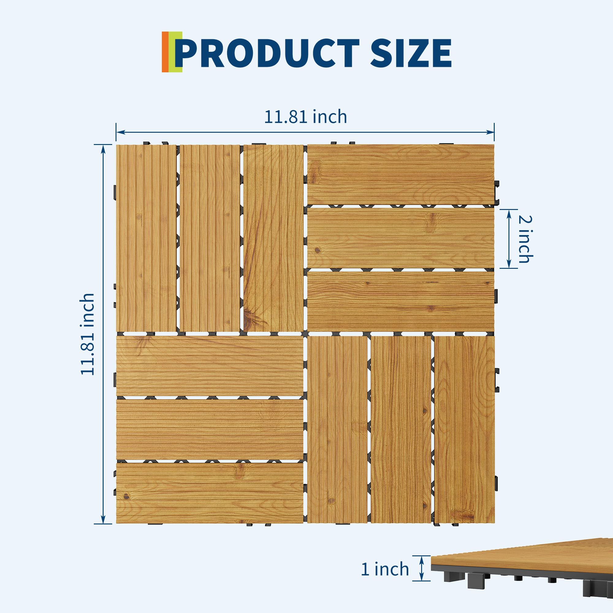 Yellow acacia wood deck tile dimension diagram