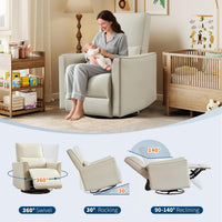 Fauteuil inclinable manuel Garvee pivotant et à bascule pour adultes, fauteuil inclinable à bascule et coulissant avec assise profonde en cuir PU et dossier haut pour chambre d'enfant, salon, chambre à coucher et salle de cinéma maison, beige