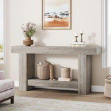 Garvee 63" Farmhouse Console Table With 2 Tiers And Storage Large Wooden Sofa Table For Entryway Hallway Living Room Rustic Wood Finish - Gray