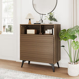 Garvee Fluted Storage Cabinet with Metal Legs Mid Century Modern Sideboard for Living Room Hallway Entryway Walnut - Walnut