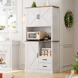 Garvee Modern Kitchen Pantry Cabinet with Microwave Stand, Tall Hutch Bar Cabinet with Drawers & Adjustable Shelves, Large Wood Storage Cabinet for Dining Room, Living Room, White - Washed White