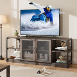 Garvee Farmhouse TV Stand for 65/75 Inch TVs with Storage Cabinet and Mesh Doors, Industrial Media Console Table, Living Room Furniture, 63"L x 18.3"W x 25"H, Rustic Wood Finish - Dark Oak