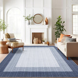 Garvee Washable Rug 8x10 Blue Non Slip Low Pile Pet Friendly Carpet for Living Room Dining Room Bedroom - Blue Border