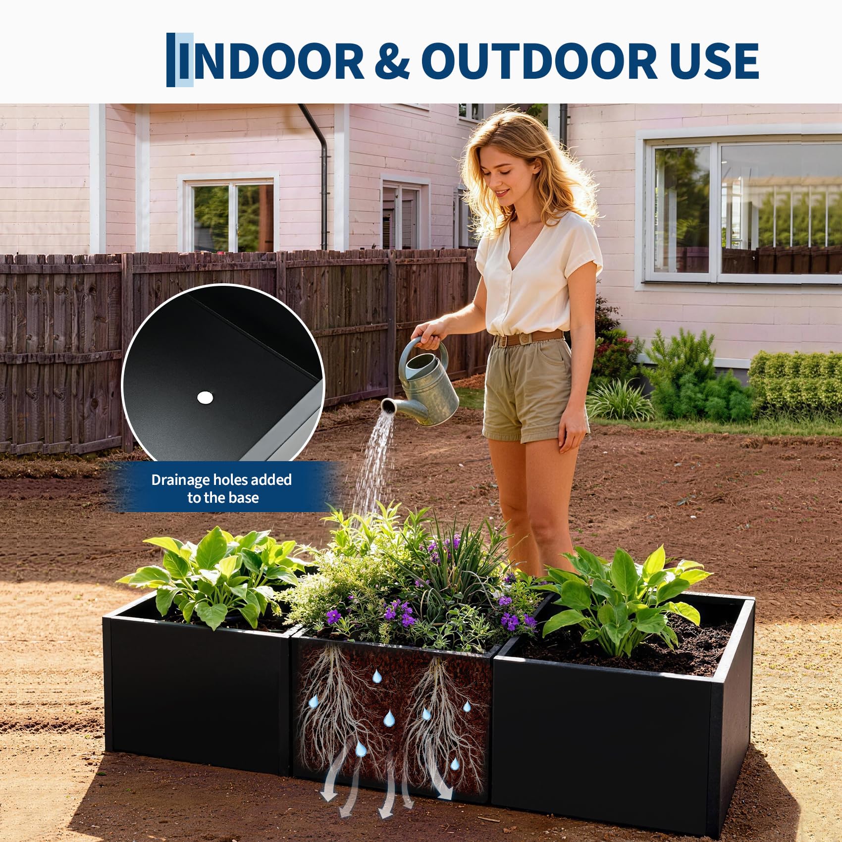 Garvee rectangular planter drainage-focused design