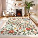 Garvee Washable 9x12 Area Rugs Non Slip Farmhouse Floral Print Accent Carpet Beige Ultra Soft Low Pile Indoor Floor Carpet - Beige