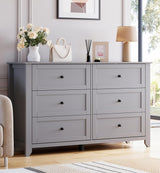 Garvee Grey 6 Drawer Dresser Wood Storage Double Dresser for Bedroom Living Room Hallway, Spacious, Durable, Modern Design - Grey