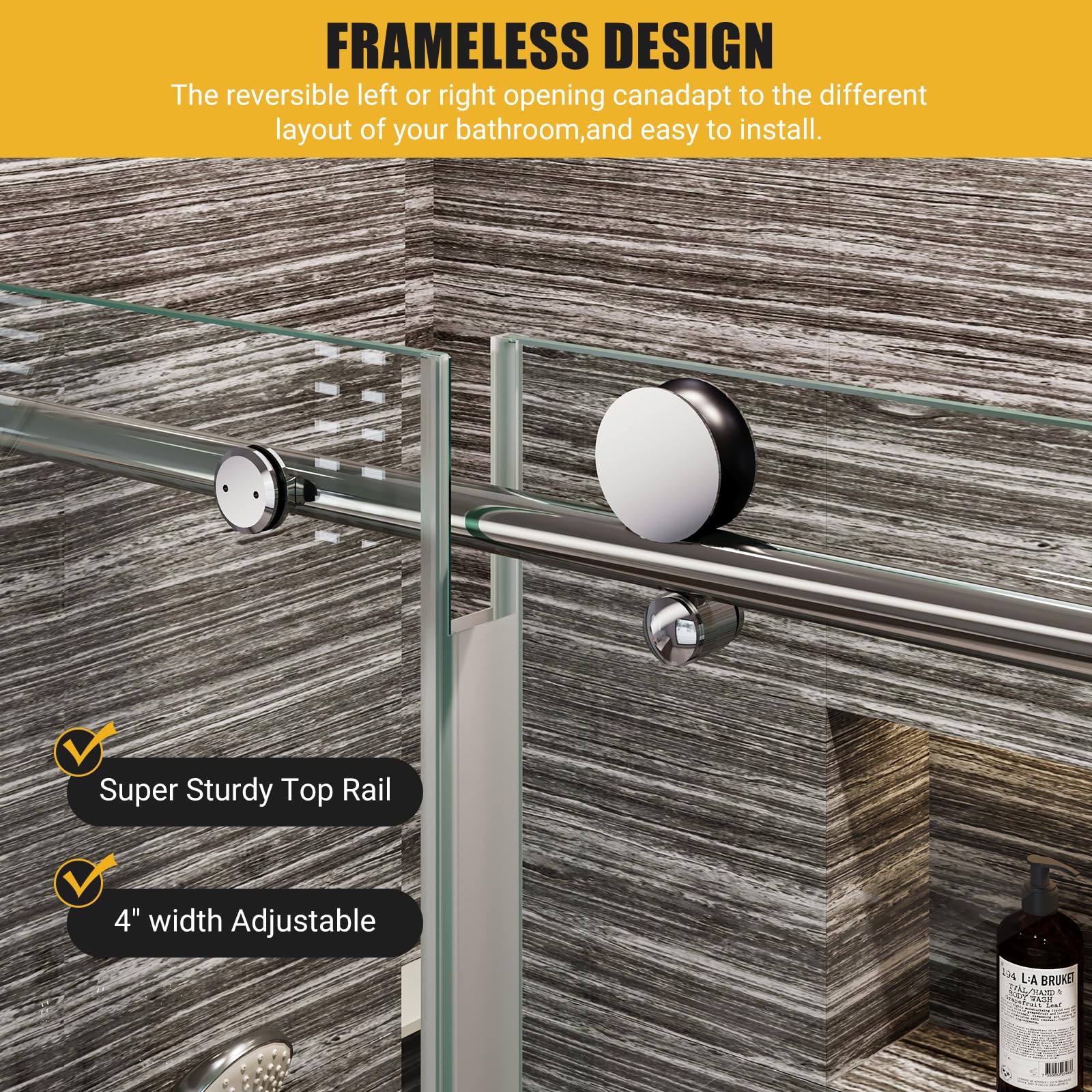Adjustable top rail and frameless sliding design