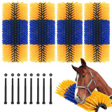 Garvee 4-Pack Livestock Scratching Brushes Heavy-Duty Grooming Tool with Mounting Hardware for Cows Horses Sheep Pigs Goats 18x18 Inches Weather-Resistant Nylon - Blue Yellow 4Pcs