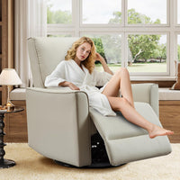 Fauteuil inclinable manuel Garvee pivotant et à bascule pour adultes, fauteuil inclinable à bascule et coulissant avec assise profonde en cuir PU et dossier haut pour chambre d'enfant, salon, chambre à coucher et salle de cinéma maison, beige