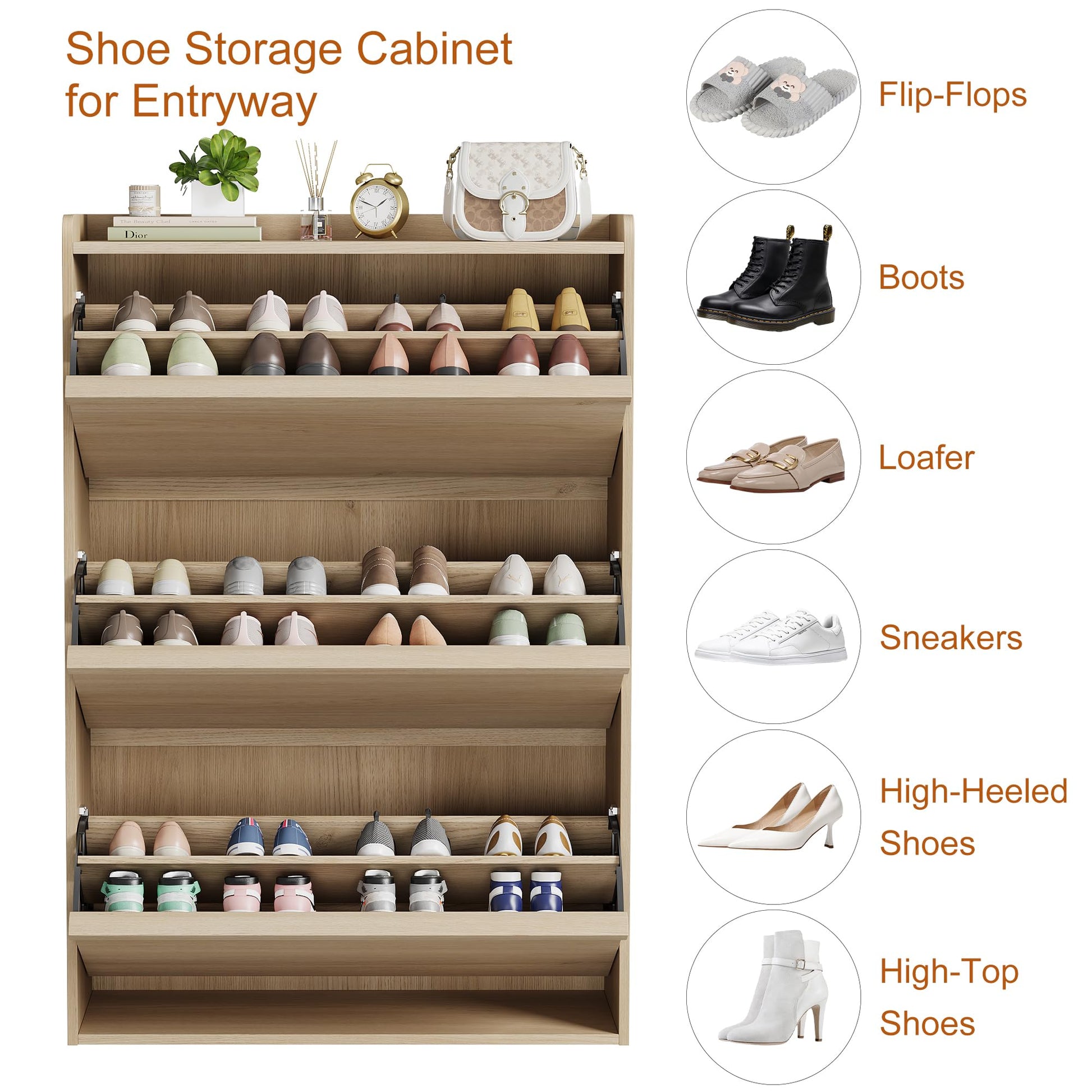 Large capacity shoe storage with multiple shoe types