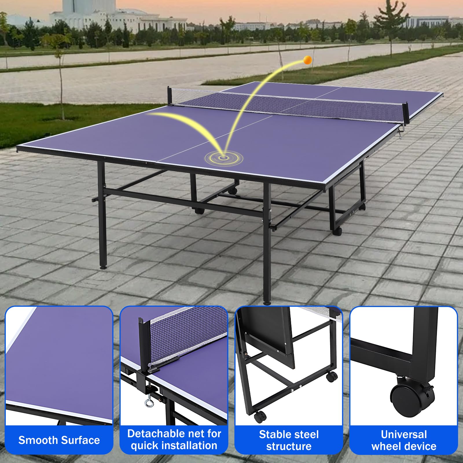 Smooth surface and stable steel structure with detachable net and wheels