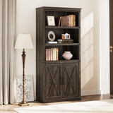 Garvee Farmhouse Bookcases and Bookshelves With Doors, 70 Inch Tall Bookshelf, 5 Tier Bookshelf With Storage, Wooden Bookshelves for Living Room, Home, Office, Bedroom (Dark Oak) - Dark Oak