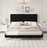 Garvee Queen Bed Frame with Adjustable Velvet Headboard, Platform Bed Queen Size, Grey, Vertical Channel Tufted, Strong Wooden Slats - Grey