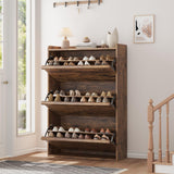 Garvee Shoe Cabinet With 3 Flip Drawers Adjustable Wooden Shoe Organizer For Entryway Hallway Living Room Rustic Brown 31.7"L