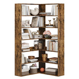 Garvee Corner Bookcase 6-Tier Wooden Bookshelf with Baffles L-Shaped Storage Rack for Home Office Living Room Bedroom Kitchen - Brown