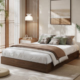 Garvee Queen Size Wood Platform Bed Frame Walnut, No Headboard, Wood Slat Support, Modern Minimalist, Easy Assembly - Walnut Wood