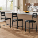 Garvee Bar Stools Set of 2 Wooden Barstools Faux Leather Upholstered Bar Chair with Back & Footrest Counter Height Kitchen Island Black - Black