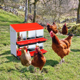 Garvee Nesting Boxes for Chickens, 6 Compartment Roll Away Nesting Box with Egg Collection, Perch, Lid Cover for Egg Protection, Wall Mount/Free Standing Nest Box for Chickens - Red