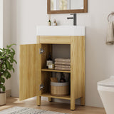 Garvee 16" Bathroom Vanity with Sink, Freestanding Wood Cabinet, 2 Soft-Closing Doors & Large Drawer, Natural Wood, Easy Assembly - Natural Wood