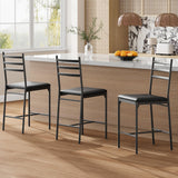 Garvee 22.4 in Bar Stools Set of 2, Counter Height Metal Dining Chairs, Black, Thick Cushion PU Leather, Waterproof Surface - Black