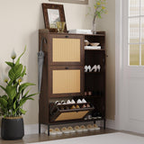 Garvee Shoe Cabinet Rattan With 3 Flip Drawers And 4-Tier Shoe Storage, Freestanding Organizer For Entryway Closet Hallway, Dark Cherry, Space-Saving - Dark Cherry