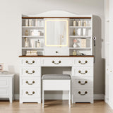 Garvee Vanity Desk with Mirror and Lights Makeup Vanity Table with Stool 47.2"L x 15.7"D x 60.3"H White - Classic White