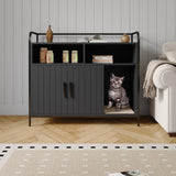 Garvee Cat Litter Box Enclosure with Metal Frame, Dual Storage Shelves, Indoor Cat House, Side Table Style, Black - Black